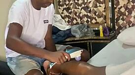 In a Rio swing house, a voyeur watches a lesbian prostitute massage a couple with big black cock anal