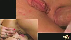 Lustful brunette and blonde sluts use toys to stretch their big asses before engaging in intense group sex