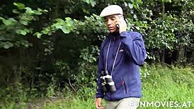 Tattooed woman strips outdoors in the sun