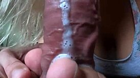 Amateur couple gives sloppy blowjob and footjob with cum on toes while teasing in shower