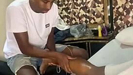 In a Rio swing house, a voyeur watches a lesbian prostitute massage a couple with big black cock anal