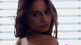 Petite teen Gloria Sol strips amazing lingerie, revealing perfect big tits