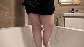 Curvy milf feels intense urge showing white panties before releasing urine in dirty fetish