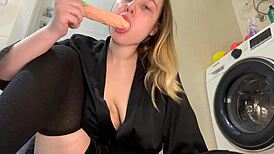 Masturbating hard with a big dildo until I cum all over myself