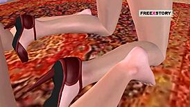 Animated Lesbian Girls Kiss and Fuck with Double Dildo