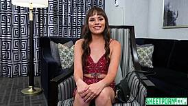 rose lynn more excited for first porn film, brunette petite with big tits riding monster cock in missionary cowgirl doggystyle