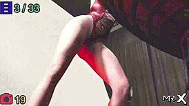 girl flaunts tits in red suit costume for 3d game 😘