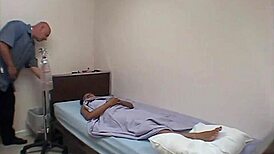 footsie fun in office with asian doctor riding skills