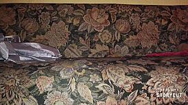 Amateur thick pussy rides big cock on sofa