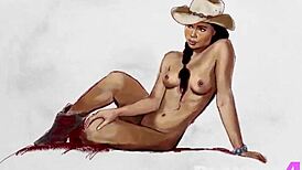 Briana Ashley, stunning black milf model, poses on the ranch