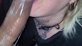 Blonde intensely sucks and deepthroats black cock until swallowing cumshot