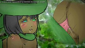 Lustful encounter with big tits bent over in the forest