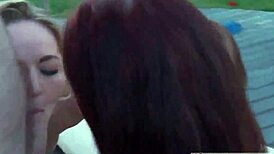 College girls Penny and Patrons drone hunter in a group session