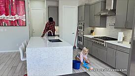 Hey teen cleaner, can you handle this huge black cock pounding?