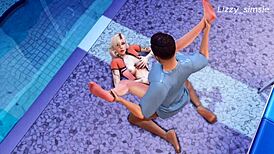 Blonde bonde gets fucked hard in the gym during 3d animation sims 4. She takes it doggystyle and blows him off with cum everywhere.