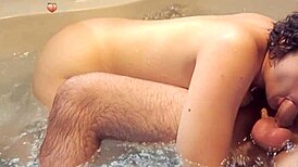 Hourglass girlfriend sucks cock on hot tub. Why does her wet pussy get so hardcore?