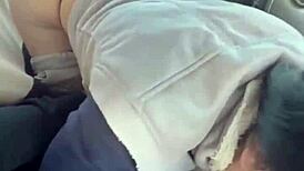 He watches her perfect ass while she sucks and squeezes his cock for a cumshot