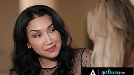 Girlsway bridesmaid Kayley Gunner caught in my wedding dress for steamy sex.