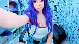 this curvy japanese chick in cosplay blows my mind on webcam