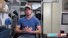 cute stud's asshole wrecked by big black cock at work