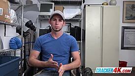 cute stud's asshole wrecked by big black cock at work