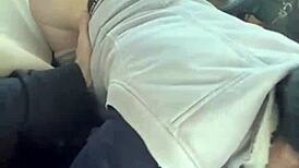 He watches her perfect ass while she sucks and squeezes his cock for a cumshot