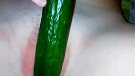 Teen Experiments with Cucumber in Homemade Video