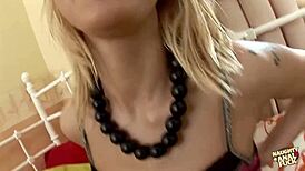 Blonde skinny babe bends over for hardcore doggystyle