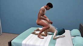 blue-haired slut watching movie with stepdad, offering her pussy