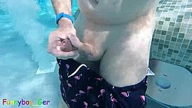i cheekily jerk off my fat cock in a public thermal pool underwater for hot fun