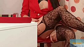 Colleague Secretary Mala Dvojka Shows Off Shaved Pussy and Sexy European Ass in Fetish Play