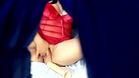 amateur roleplays trying on mom's lingerie and masturbates her wet pussy to orgasm