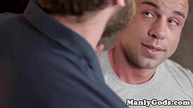 Muscular gay hunks getting it on with intense action