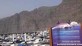 Bent Over Hairless Riders in Shaved Doggystyle Boat Group Action