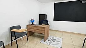 schoolwoman gets off solo with toys in empty classroom