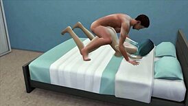 blue-haired slut watching movie with stepdad, offering her pussy