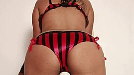 brunette amateur using vibrator at home in fishnets