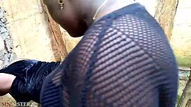 BBW Indian Woman with Hairy Pussy Bent Over for Doggystyle Blowjob and Cumshot Outdoors in Africa