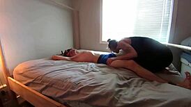 bound helpless boyfriend gets teased and licked to orgasm