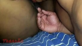 pretinha with big saggy tits and ass gets a homemade blowbang from latina ebony babe!