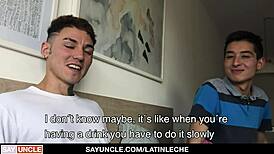 yo, watch this tattooed latino hunk top a big dick boy in a raw group session.