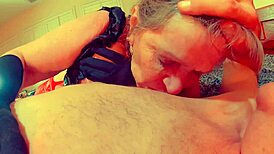 The goth granny amateur licks and sucks big cock deepthroat