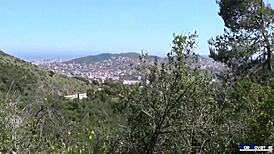 Little Spanish brunette handles monster cock outdoors!