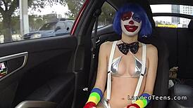 Clown Teen Sucks Big Cock Outdoor in POV Style
