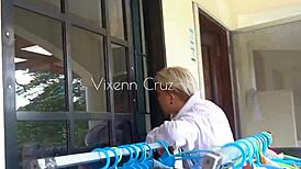 tranny jerks her cock and gets assfucked 😈