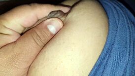 Squeezing My Step Nipples While Sucking On Big Tits