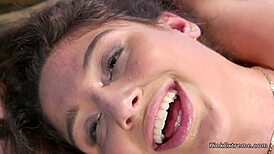 Solo babe tied up, trimmed pussy gets toy fucked.