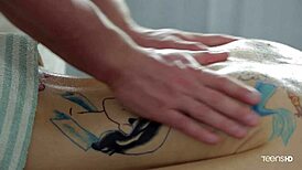 Hot teen Nixie receives intense massage with blowjob and cumshot