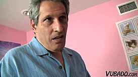 black haired step daughter takes cum all over her face