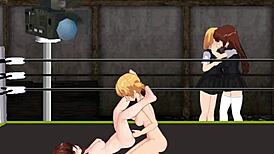 princess nina battles karin in wild ring catfight hentai action